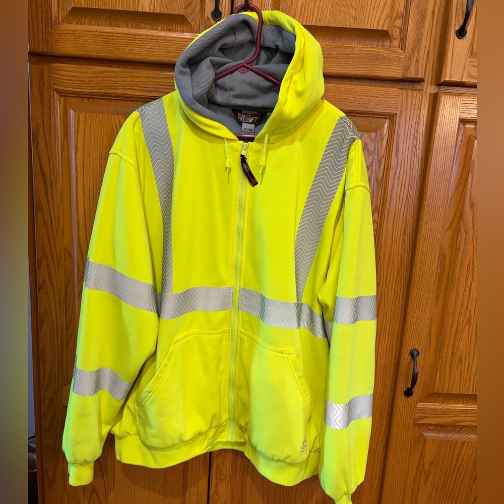 High-Visibility Neon Yellow Reflective Work King Safety Hoodie